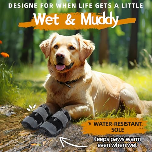 Dog Boots for Large Dogs (Light Black / Width 1.77 Inch)