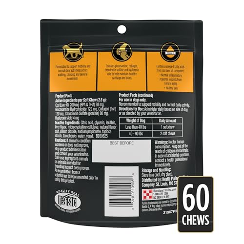 Purina Pro Plan Veterinary Small Breed Dog Joint Care Supplement with Glucosamine (Small Breed / 60 Chews (1 Pack))