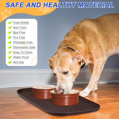 Waterproof Silicone Pet Food Mat with Raised Edge for Dog & Cat (Dark Brown / 24"L x 16"W)