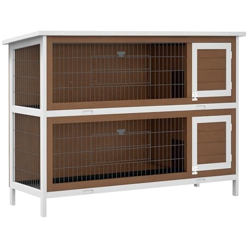 54" 2 Story Large Rabbit Hutch Bunny Cage (Coffee Brown)