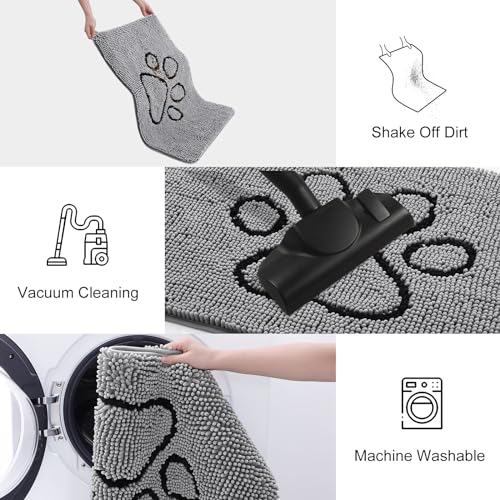 Dog Door Mat for Muddy Paws (24"X16" / Grey and Black)