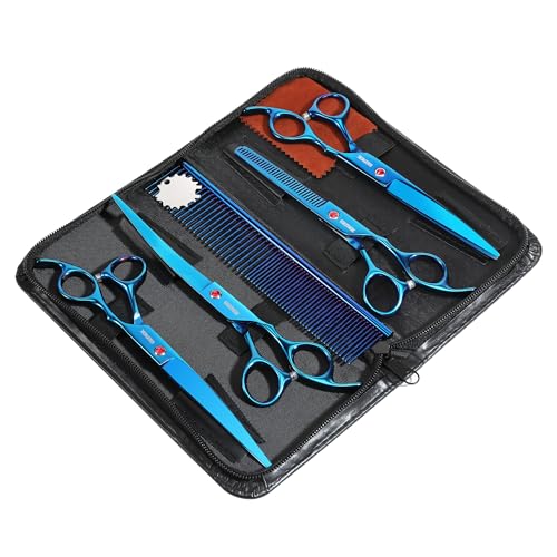 7.0in Titanium Dog Grooming Scissors Set (Blue 6 in 1 7inch)