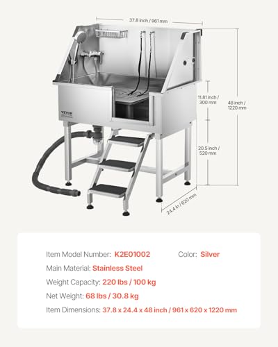 38 Inch Stainless Steel Dog Washing Station (Silver / 38 inch)