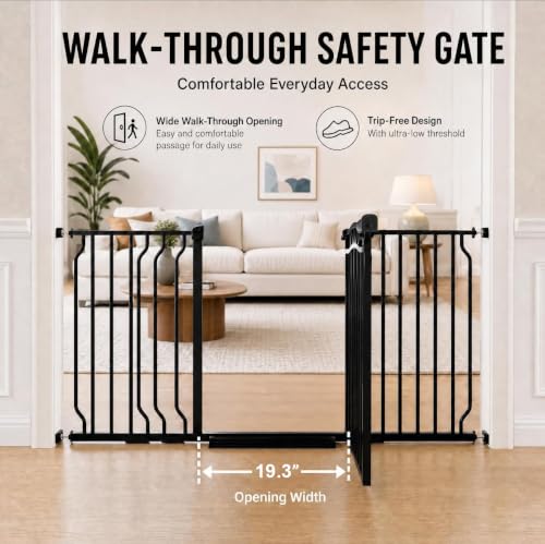 62.5 71.6 Inch Extra Wide Baby Gate Pressure Mounted for Doorways (Black / 62.5"-71.6")
