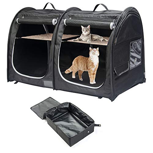 Mispace Portable Twin Compartment Show House Cat Cage Condo (Black)