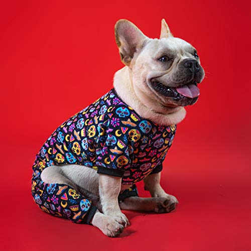Small Dogs Outfit Soft Puppy Onesies Pjs Dog Pajamas Pet Coat Cat Apparel Comfy Doggie Jumpsuit Bodysuit for All Seasons (A07-Coco skulls / X-Large)