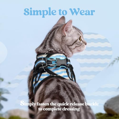 Cat Harness and Leash Set (M / Blue Wave)