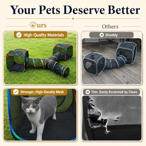 Outdoor Rainbow Cat Enclosures Playground (2 Cube+3-Way Tunnel (no tent))