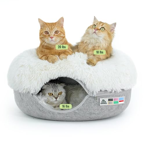 Peekaboo Cat Cave for Multiple & Large Cats Up to 30 (Light Grey)