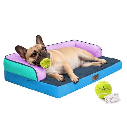 Washable Dog Bed with Bolster for Medium to Large Dogs (Ocean Twilight / 36"L x 27"W x 7.5"Th)
