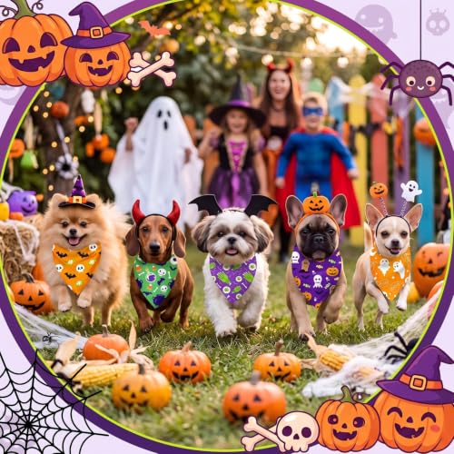 50 Pcs Halloween Dog Bandanas Bulk (19.7 x 13.8 x 13.8 Inch / Halloween)