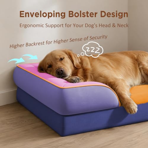Orthopedic Dog Bed for Extra Large Dogs with Bolster (45.0"L x 35.0"W x 8.5"Th / Orange Breeze)