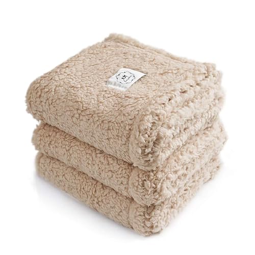 1 Pack 3 Calming Blankets Fluffy Premium Fleece Pet Blanket Soft Sherpa Throw for Dog Puppy Cat Beige Large (Large (Pack of 3) / Beige)