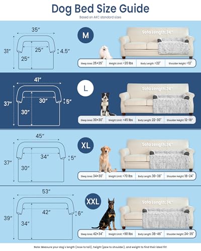 Calming Dog Bed for Couch with Cozy Raised Edge (Grey / 41"L x 37"W x 5"Th)