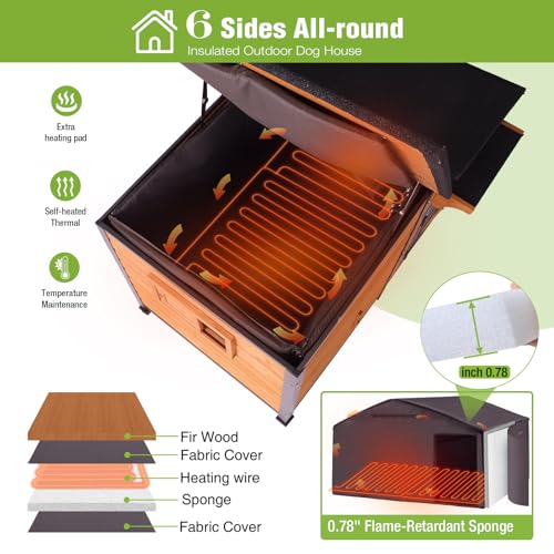 Extra Large Heated Dog House Insulated Dog Kennel Weatherproof Dog Shelter with Safe Heating Pad