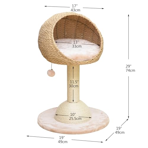 2 Level Cat Tree with Handwoven Recycled Paper Rope Baskets (Brown Beige)