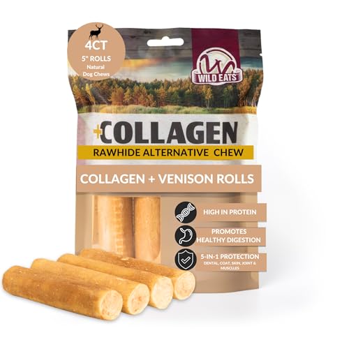 Venison Flavor Collagen Cheek Roll 5" Chew 4pk Pig Ear Substitute (8 Ounce (Pack of 4))