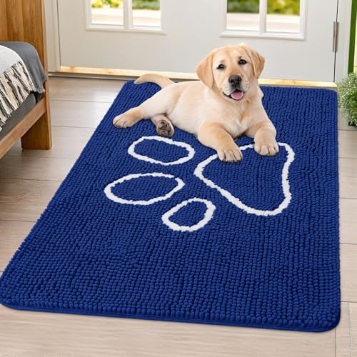 Dog Door Mat for Muddy Paws (40"X32" / Navy Blue and White)