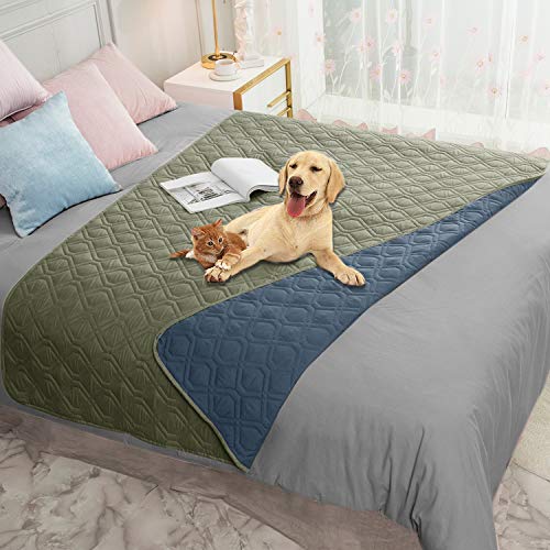 Waterproof Dog Bed Cover Pet Blanket for Furniture Bed Couch Sofa Reversible (40x70 Inch (Pack of 1) / Green+navy Blue)