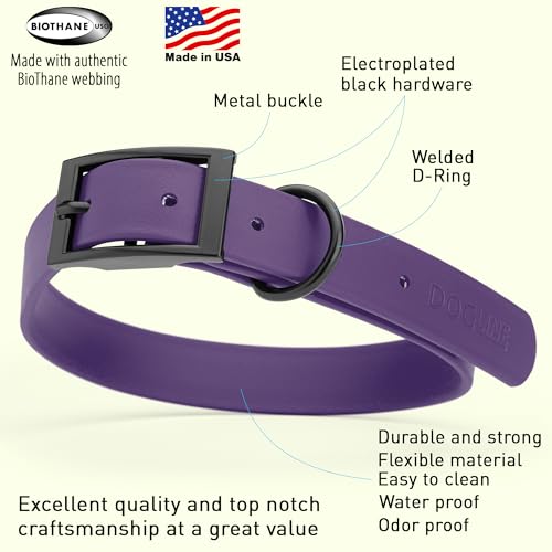 Biothane Waterproof Dog Collar Strong Coated Nylon Webbing with Black Hardware Odor (W1" x L22"-25" / Violet Purple)
