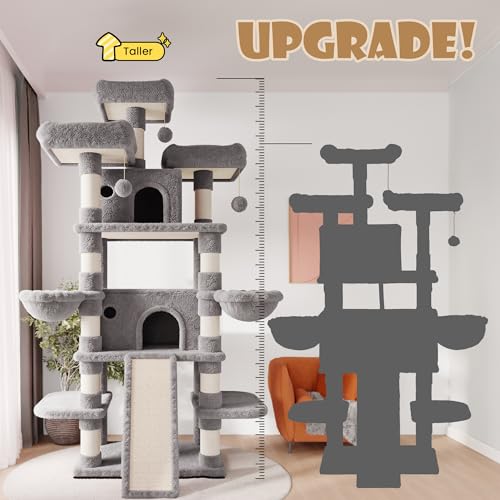 81 Inches Extra Large Cat Tree for Indoor Adult Cats (81in / Grey)