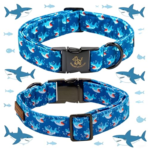 Dog Collar Shark Print Pet Collar with Bow Boy Large (Blue Shark / X-Large (Pack of 1))