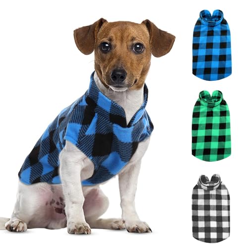 3 Pack Dog Sweater Plaid Fleece Vest Puppy Shirt for Small Dogs (Large / Black & Green & Blue)