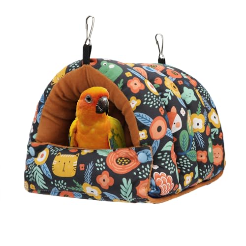 Bird Nest House Winter Warm Snuggle Hut Bird Bed Hanging Hammock for Parrots Budgies Parakeets Caique Senegal Cockatiels Conures (Large / Black)