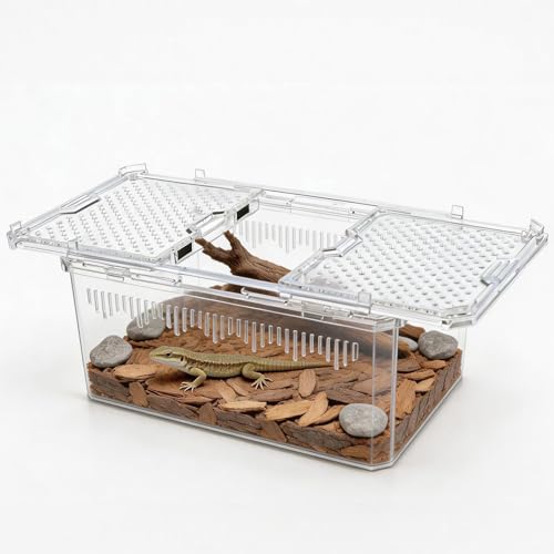 12" Clear Magnetic Door Reptile Terrarium for Gecko & Frog White (12x8.1x5.3 Inch / White)
