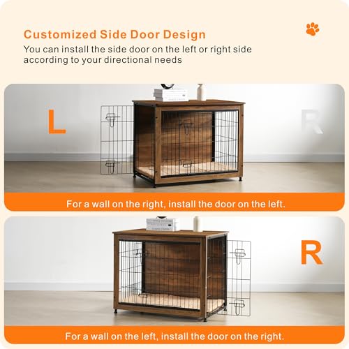 32.5" Dog Crate Furniture with Cushion (Warm Brown / 32.5"L x 21.9"W x 25.6"H)