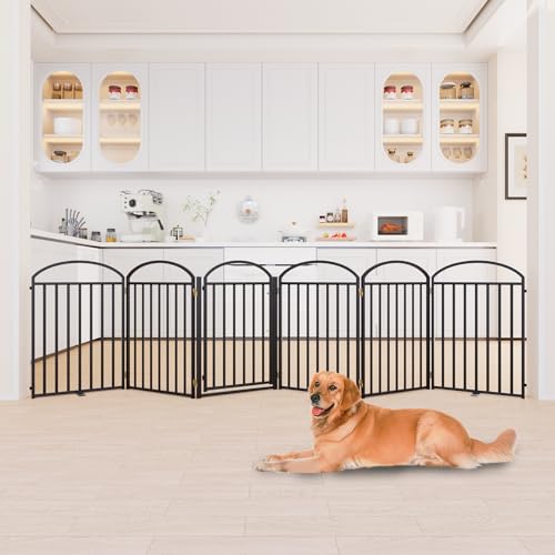 6 Panels Full Matel Freestanding Dog Gates with Door (【6 Panels with Door】144"W*32H" / Black)