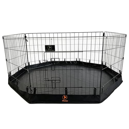 Puppy Playpen with Bottom Pad and Door (Black / X-Small Pen: 24-Inch High)