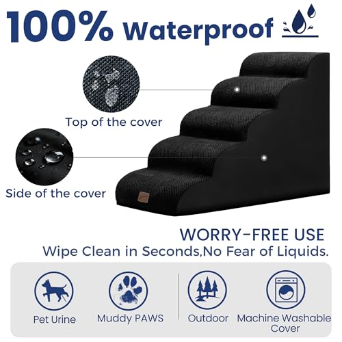 Ramp Dog Stairs for High Beds 22.6" H (Black / 5-Step (33"D x 15.7"W x 22.6"H))