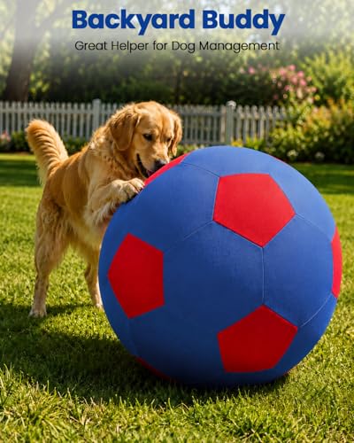 Herding Ball for Dogs Horse Ball & Cover 25" for Horses Large with Hand Pump for Play (Blue and Red / 25 inches)