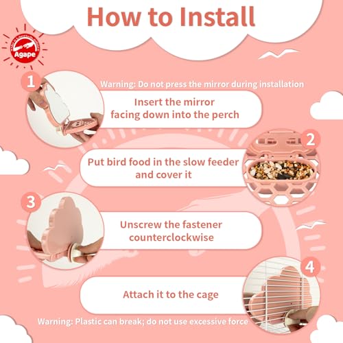 Bird Mirror for Cage (Blush / 7.28" L x 3.5" W x 5.5" H)