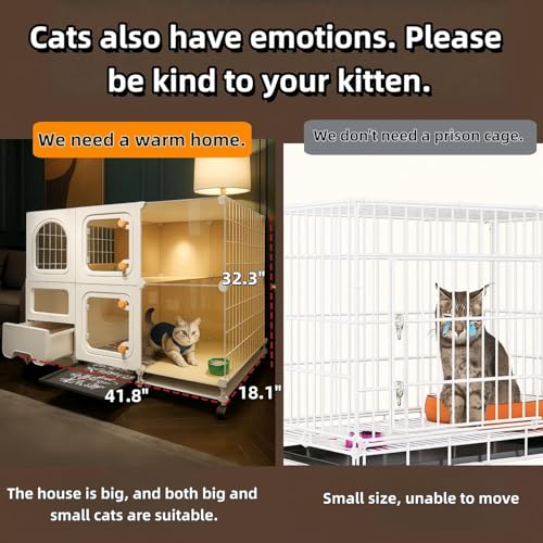 Indoor cat cage with Litter Box (42″(L) x18.2″(W) x32.4″(H))