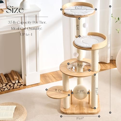 Modern Solid Wood Cat Tree Tower (49 Inch-Scratch Ball)