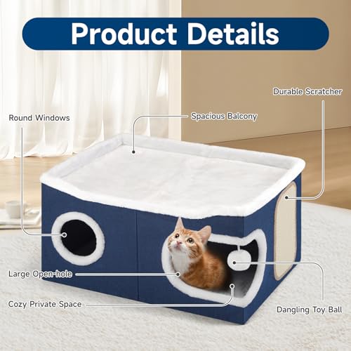 Extra Large Cat House Bed for Multi Cats with Scratch Pad Blue (Blue / Extra Large)
