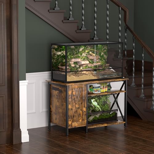 120 Gallon Reptile Tank Stand with Storage Cabinet & Power Outlet (48x24"-40-120 Gallon / Rustic Brown)