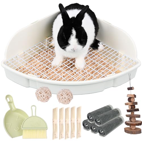 Rabbit Litter Box Large Bunny Guinea Pig Corner Litter Box Potty Trainer Bigger Pet Pan Hamster Bedding Cage Litter Fanshaped for Adult Guinea Pigs Chinchilla Ferret