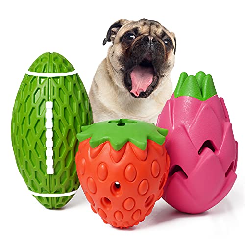 Dog Chew Toys for Aggressive Chewers Rubber Squeaky Dog Toy 3 Pack (colorful fruit set)