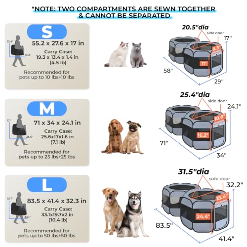 2-in-1 Pop Up Dog Playpen Cat Pet Puppy Playpen, Non-Detachable (Gray / L, 83.5"L x 41.5"W x 32.3"H)