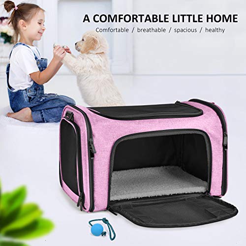 Large Cat Carriers Dog Carrier Pet Carrier for Large Cats Dogs Puppies up to 25Lbs (20.0"L x 13.0"W x 13.0"H / Pink)