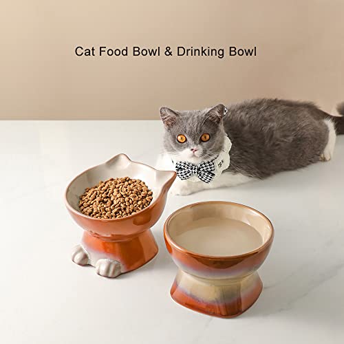 Elevated Cat Bowls (6.8 OZ+15.5 OZ / Brown)