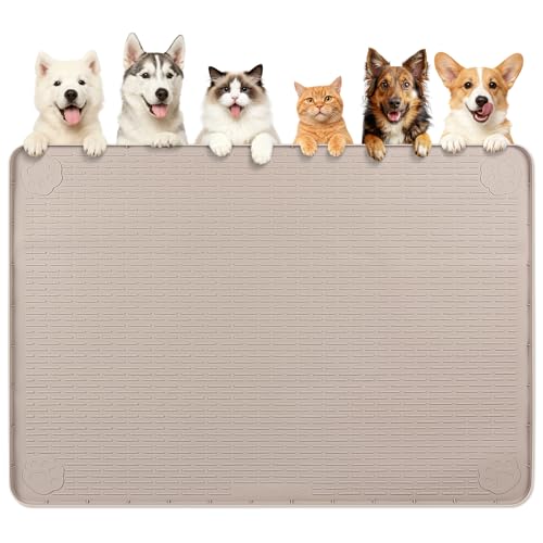 Dog Food Mat 57''x40'' Extra Large Dog Mat for Food and Water (57"L x 40"W / Khaki)