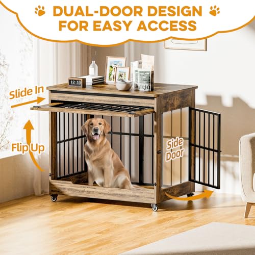 42" Large Dog Crate Furniture (Rustic Brown / 42.1"L x 30.0"W x 35.0"H)