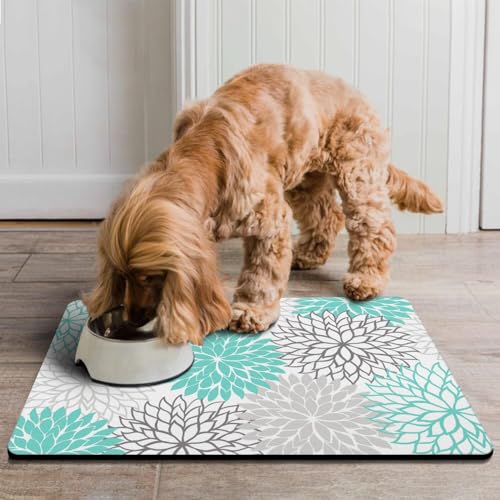 Pet Feeding Mat for Floors Waterproof Dog Mat for Food and Water Absorbent Quick Dry Non Slip mat for Cat Bowls (24"L x 16"W / Turquoise)