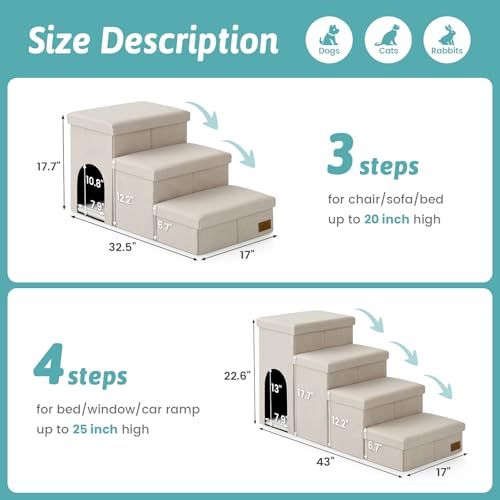 Dog Stairs with Storage (Beige / 32.5x17x17.7 inch)