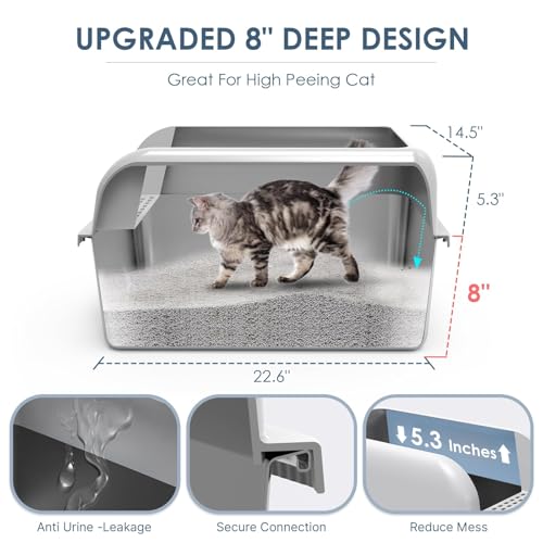 2 Pack 8" Deep Enclosed Stainless Steel Litter Box for Multi (2PK Light Grey / X-Large)