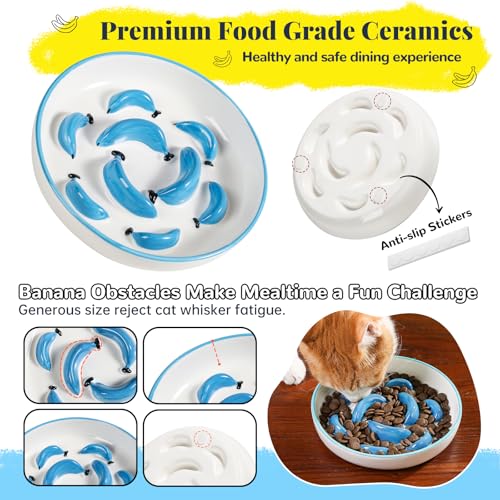 Ceramic Slow Feeder Cat Bowl (Bright Blue / 1.2"H Standard)